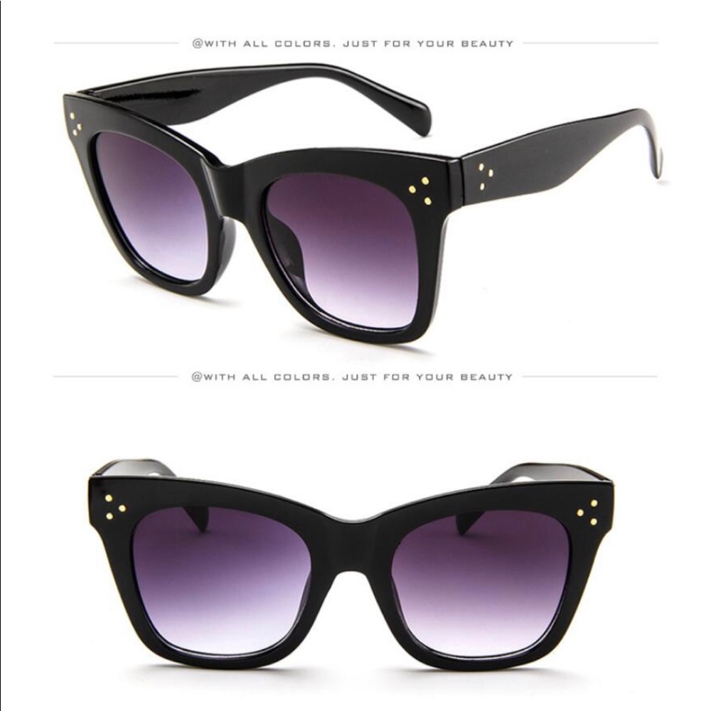 NEW Bold Cat-Eye Black & Gold Accent Sunglasses - Picture 2 of 4